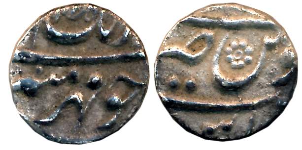 Aurangzeb, Silver 1/8 Rupee, 1.40g, Sholapur Mint (Not listed in KM). Very fine+, extremel