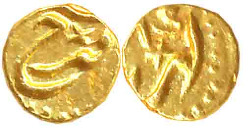 Farrukhsiyar, Gold 1/2 Fanam, 0.19g, Karpa Mint (Not listed in KM). Very fine+, very rare.