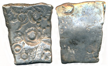 Punch Marked, Attributed to Shakya Janapada, “Narhan Hoard” type, Silver 5 Shana, 6.38g, U
