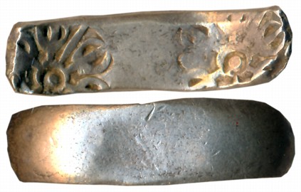 Punch Marked, Attributed to Gandhara Janapada, Silver Bent Bar, 11.41g, Uniface, Six armed