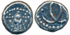 Silver 2 Fanam, 2.03g, Obv: Lord Vishnu, Rev: “C” interlocked (KM# 308). Very fine.