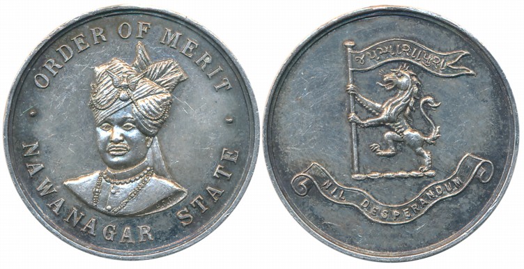 Nawanagar, Jam Sri Ranjitsinghji, Order of Merit Medal, Silver, 23.77g, Obv: Bust of Jam S