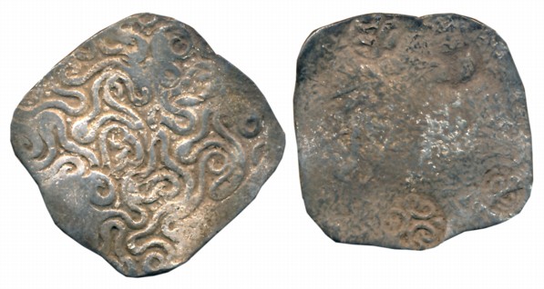 Punch Marked, Attributed to Matsya Janpada, Silver Vimsatika, 4.37g, Uniface, Intricate Ge