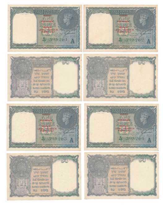 George VI, Rupee 1, Consecutive Note (4), Burma Currency Board, 1940, Type 5.13, Signed C.