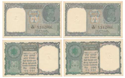 Rupee 1, Consecutive Note (2), Type 6.1.1, Signed K R K Memon, Prefix A/68 (R IPM# 6.1.1.1
