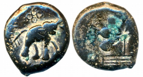 Satavahanas, Kosikiputra Satakarni, Potin, 11.28g, Nasik Region, Obv: Elephant standing to