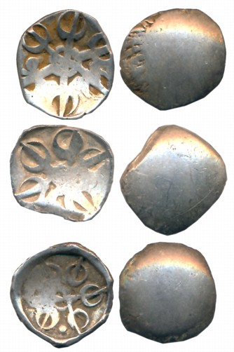 Punch Marked, Attributed to Gandhara Janapada, Silver Shana (3), 1.16g, 1.37g, 1.45g, seri