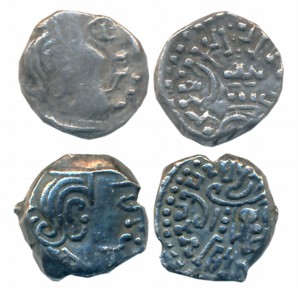 Kalachuris of Mahismati, Sri Krishnaraja, Silver Drachmas (2), 1.96g, 1.69g, Obv: Bust to 