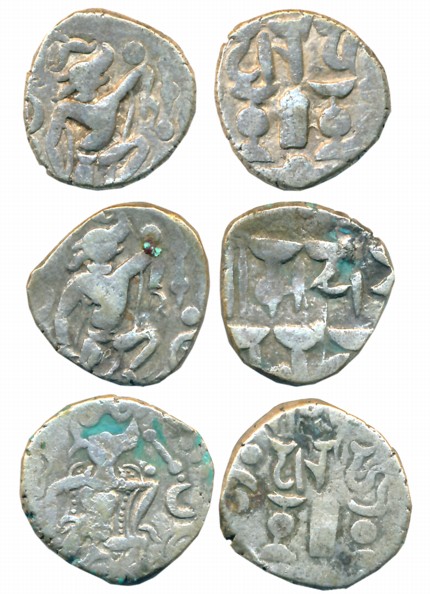 Gurjara Pratihara, Bhoja I, Silver Adivaraha Dramma (3), 3.86g, 3.80g, 3.75g, Obv: Boar or