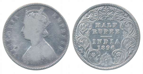 Victoria Empress, Silver 1/2 Rupee, 1896, Calcutta Mint. Fine+.