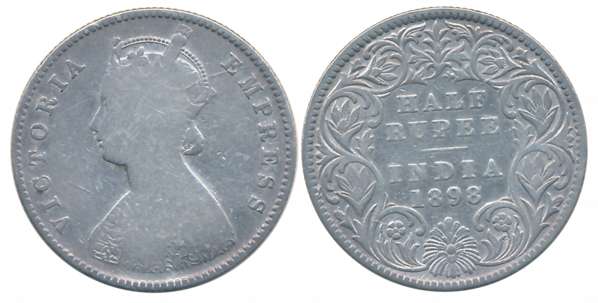 Victoria Empress, Silver 1/2 Rupee, 1898, Calcutta Mint. Fine+.