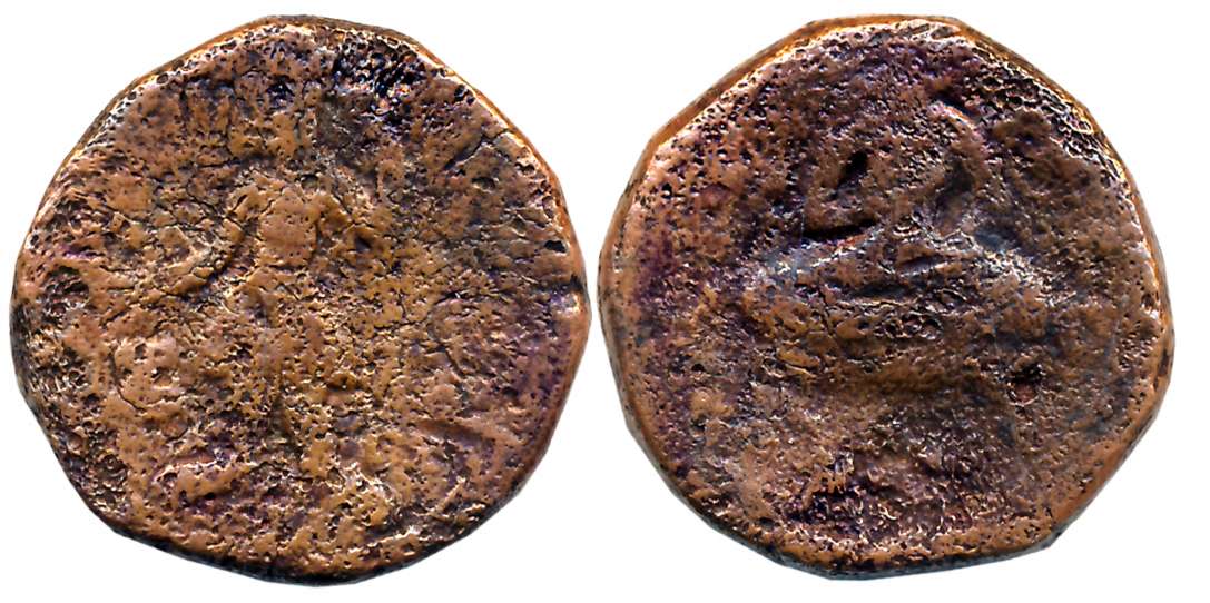 Kushans, Kanishka I, Copper Tetradrachm, 16.29g, “Buddha” type, Obv: King standing left, h