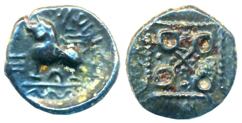 Satavahanas, Siri Satakani, Potin, 1.81g, “Junnar Lion” type, Obv: Maned Lion facing left,