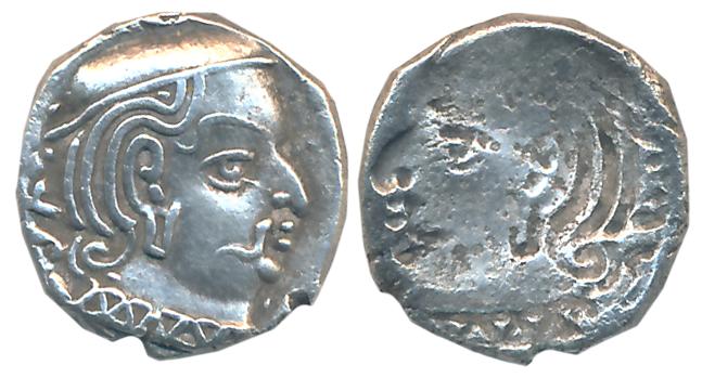 Western Kshatrapas, Kardamaka Family, Silver Dracham, 2.21g, Vijayasena, son of Damasena, 
