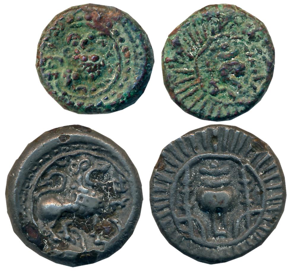 Vishnukundin, Andhra Region, Copper Base Alloy (2), 9.53g,3.90g, Obv: Lion facing right, R