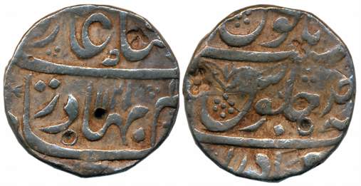 Shah Alam, Silver Rupee, 11.45g, Bahadurgarh, Mint, AH 1121/ RY Ahad (KM# 348.12). Very fi