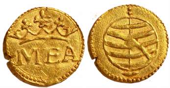 Goa, D Manuel I, Gold 1/2 Manuel- Mea or 240 Reais, 1.64g, Goa Mint, Obv: A large crown on