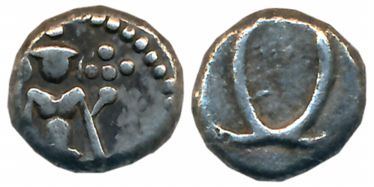 Silver, Silver 2 Fanam, 1.62g, Obv: Lord Vishnu, Rev: “C” interlocked (KM# 308). Very fine