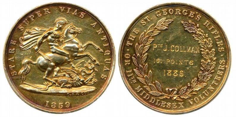 The St. George’s Rifles or 11th Middlesex Volunteers, Gold Medal, 14.76g, obv. St. George 