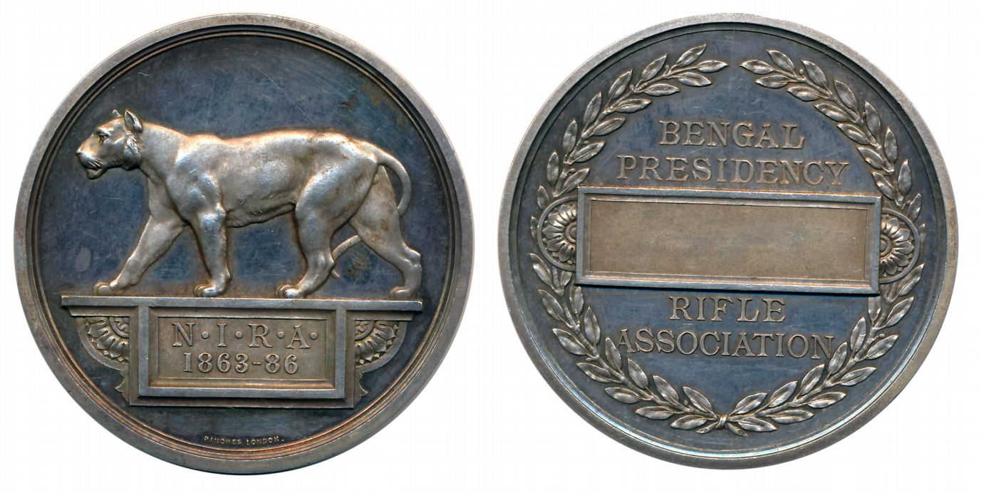 Army Rifle Association India, Silver Medal, 92.81g, Obv: Lioness with N.I.R.A. (North Indi