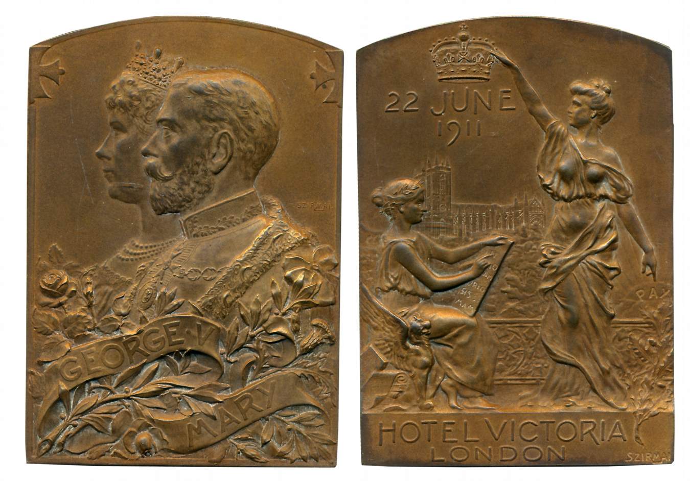 George V and Queen Mary Coronation, Bronze Plaque,109.18 Obv: Conjoined bust of King Georg