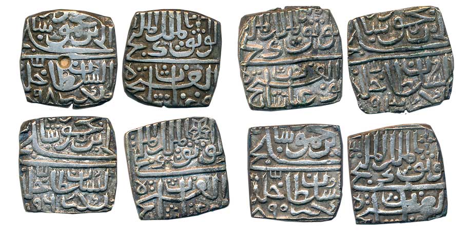 Ghiyath Shah, Silver 1/2 Tanka (4), 5.45g, 5.40g, 5.39g, 5.38g, AH 890, 893, 896, 898 (G&G