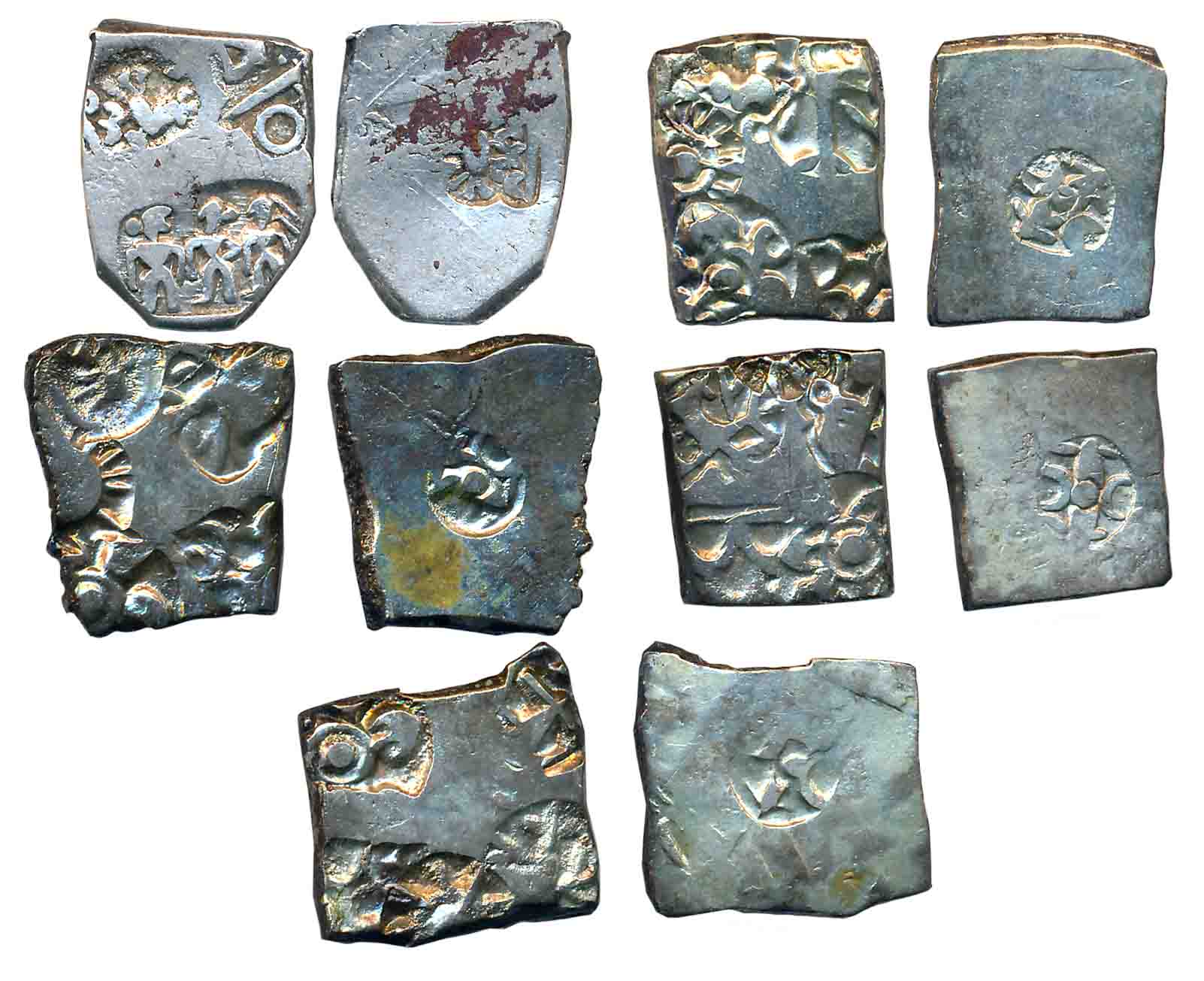 Punch Marked, Attributed to Imperial Magadha, Silver Karshapana (5), Various types, Intere