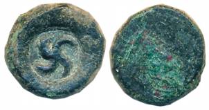 Local Coinage Taxila- Pushkalavati, Anonymous, Uninscribed, Copper, 2.54g, Uniface, Swasti