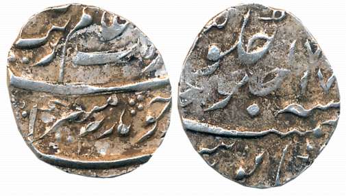 Aurangzeb, Silver 1/4 Rupee, 2.88g, Mint name off flan but stylicaly Surat Mint, RY 17, Ju