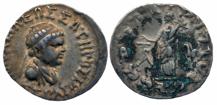 Indo Greeks, Hippostratos, Silver Tetradrachm, 9.80g, Obv: Diademed bust of king facing ri