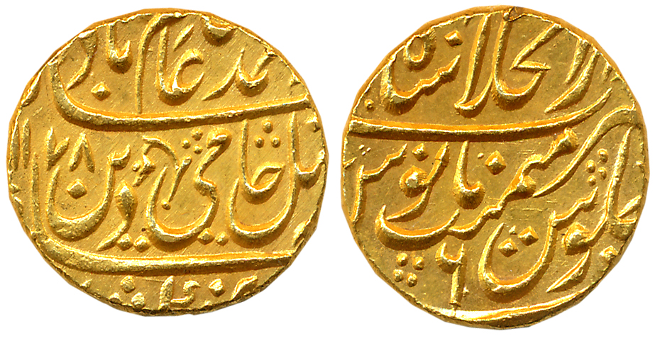 Shah Alam II, Gold Mohur, 10.92g, Dar ul Khilafat Shahjahanabad Mint, AH 1178/ RY 6 (KM# 7