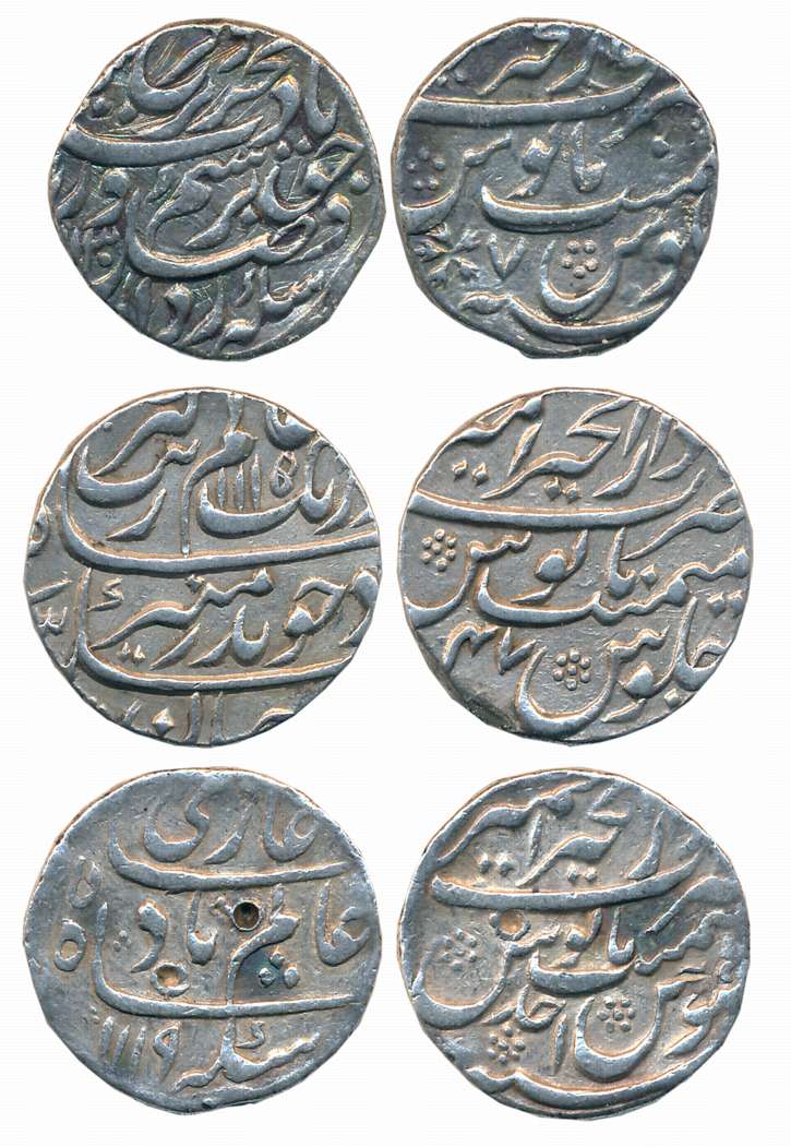 Silver Rupees (3), 11.45g, 11.32g, 11.29g, Dar ul Khair Ajmer Mint, Aurangzeb, AH 1115/ RY