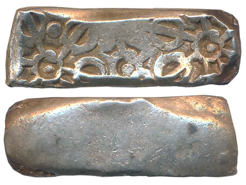 Punch Marked, Attributed to Gandhara Janapada, Silver Bent Bar, 11.45g, Uniface, Six armed