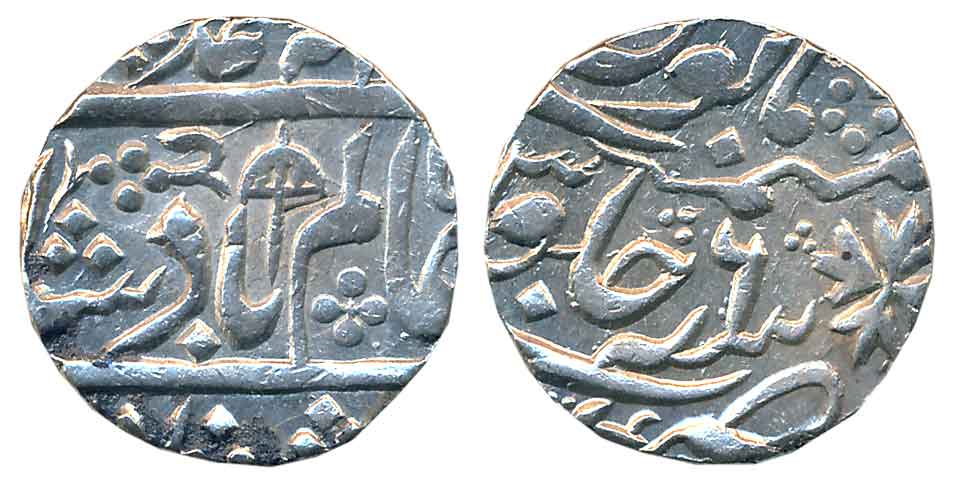 Silver Rupee, 11.26g, Kora Mint, in the name of Shah Alam II, RY 6, Umbrella as a Mint mar