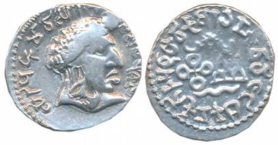 Satavahanas, Vasithiputra Siri Pulumavis, Silver Drachma, 2.18g, Portrait type, Obv: Bust 