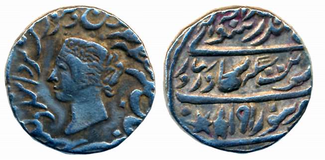 Jaswant Singh, Silver Rupee, 11.08g, Braj Indrapur Mint, VS 1910, Obv: Portrait of Queen V