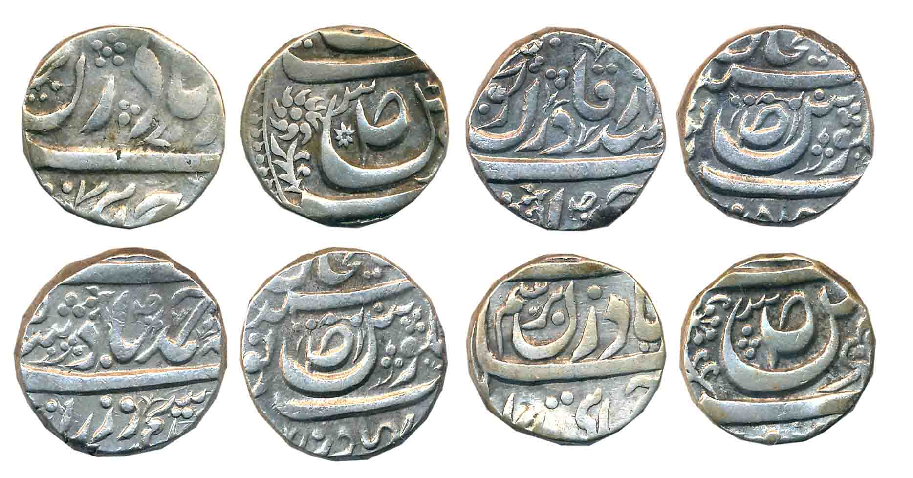 Silver Rupees (4), 10.80g, 10.77g, 10.77g, 10.73g. Very fine to very fine+. 4 coins.