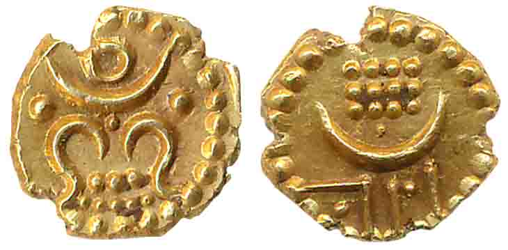 Karthika Thirunal Rama Varma, Gold Anataraya Fanam, 0.38g (B Sarasan# 171). Extremely fine