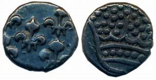 Silver Fanon, 1.52g, Obv: Fleur de lis, Rev: Pearled crown (KM# 44). Very fine.