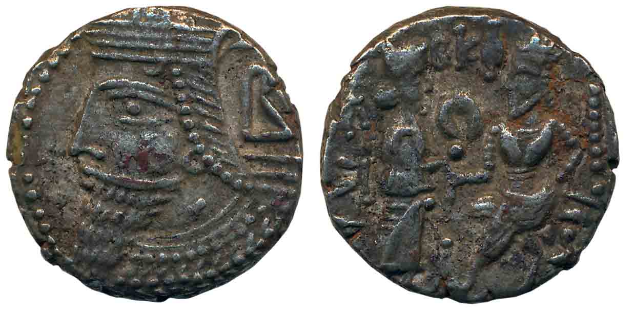 Parthian Empire, Vologases IV, Billon Tetradrachm, 12.35g, Obv: Bearded bust left wearing 