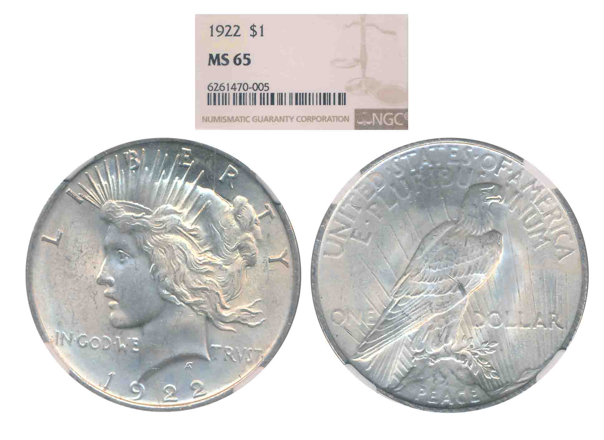 United States, Silver 1 Dollar, 1922, Obv: Capped head of Liberty left, headband with rays