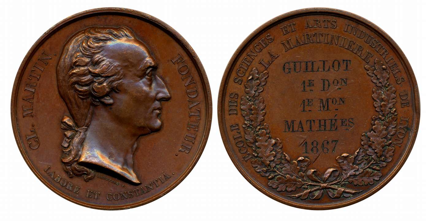 Claude Martin, Copper Medal, 61.51g, 1867, Obv: High relief Bust to right with the legend,