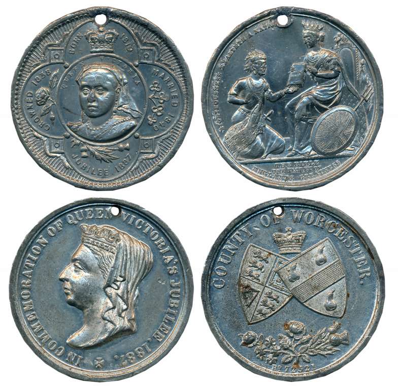 Victoria, Golden Jubilee Medal (2), White Metal, 23.70g, 22.05g, 1889, Portrait of Queen V