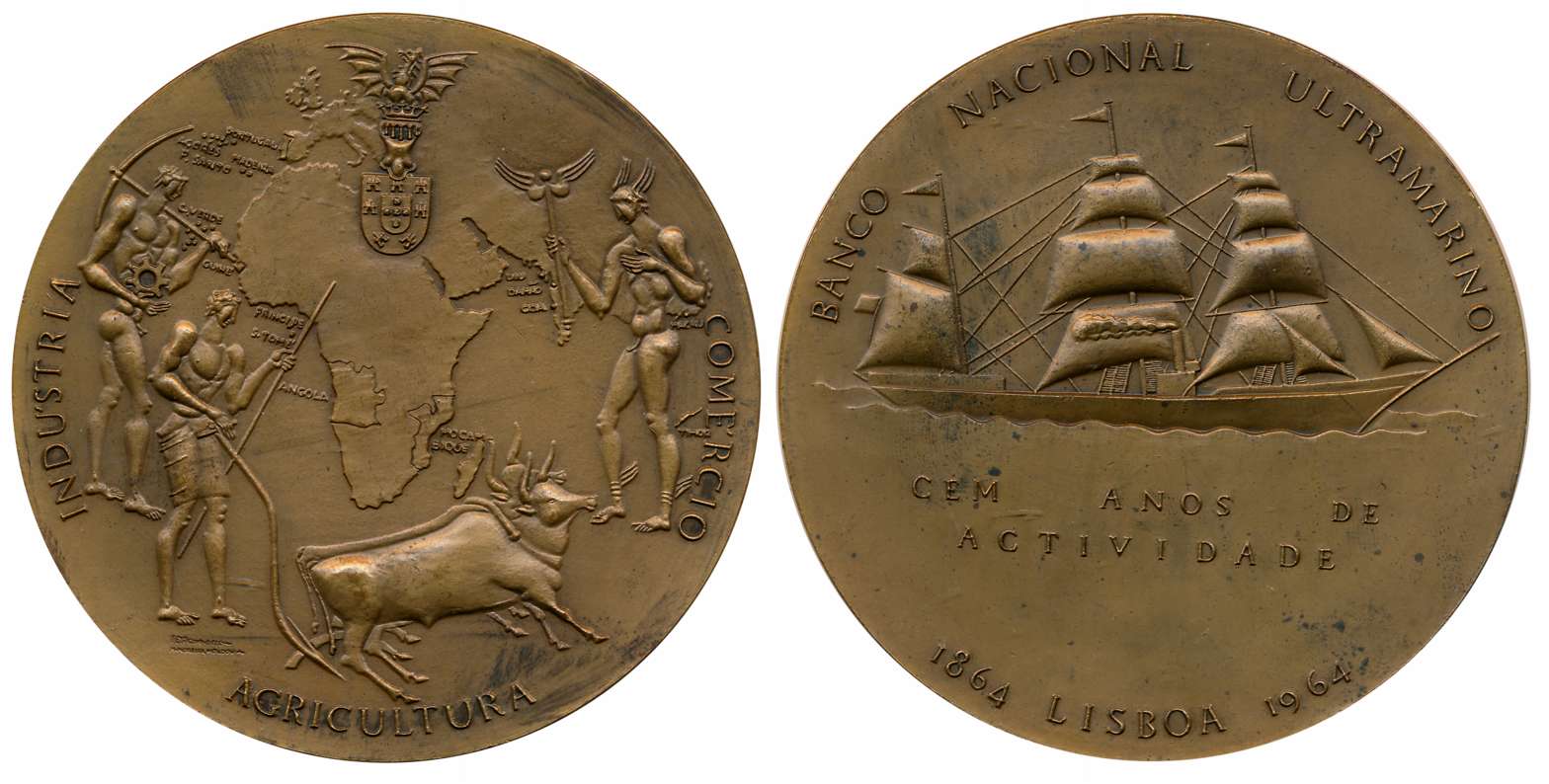 Portuguese, Bronze Medal, 209.54g, Commemorating the Centenary of Banco Nacional Ultramari