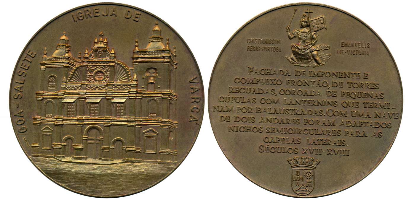 Portuguese, Bronze Medallion, 150.67g, Salsete, The Varca Church, Obv: Church building and