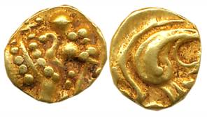 Gangas of Talakadu, Gold Gajapati Fanam, 0.37g, Obv: An ornate Elephant standing to right,
