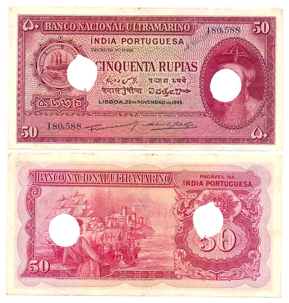 Indo Portuguese, Goa, 50 Rupias, Type 12.32, Signed P-2 A-7, Two cancellation hole (R IMP#