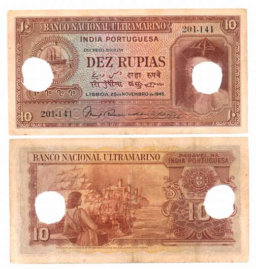 Indo Portuguese, Goa, 10 Rupias, Type 12.30, Signed P-2 A-3, Two cancellation hole (R IMP#