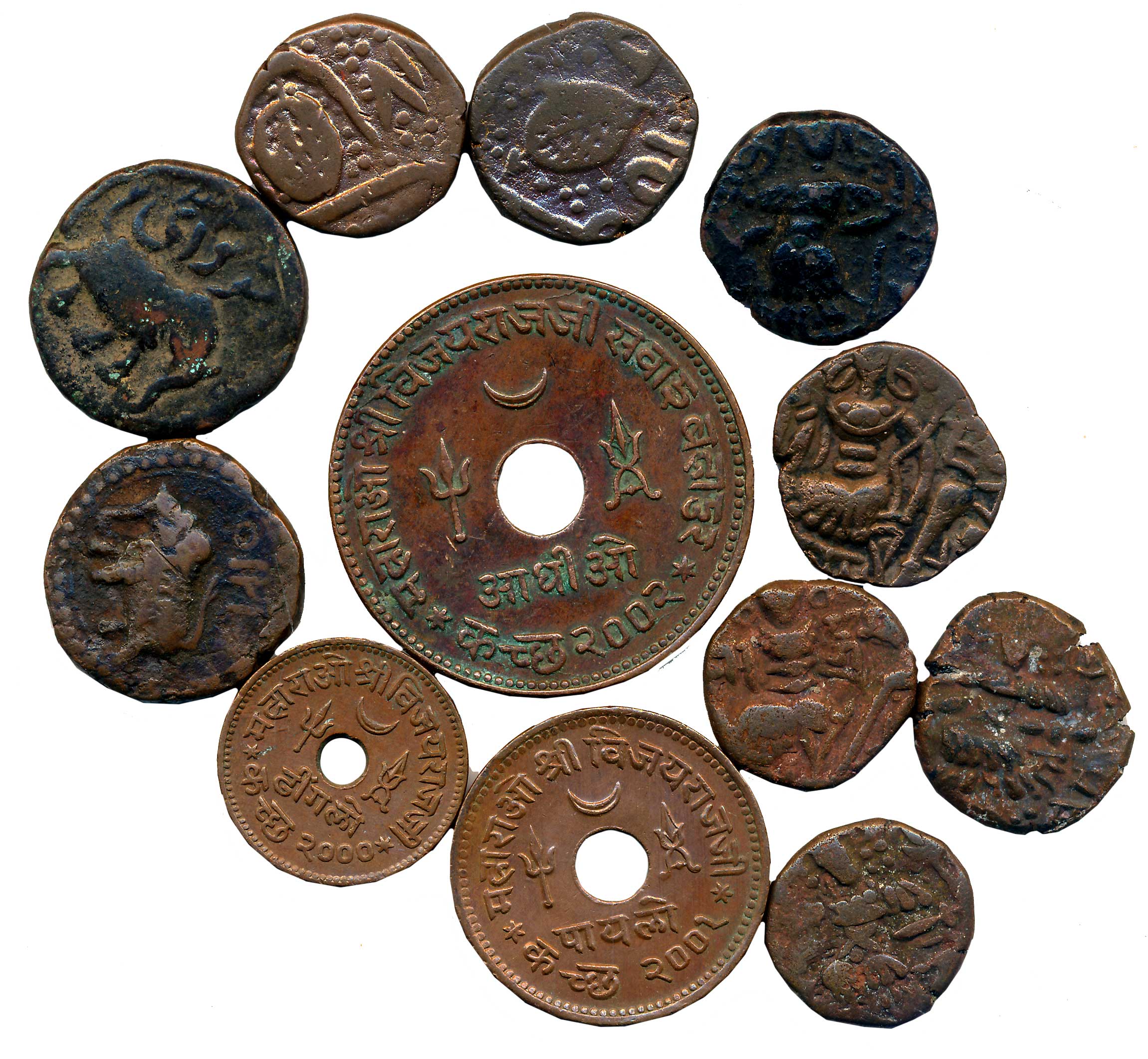 Copper (12), Hindu Kings of Kashmir (5), Sikh (2), Mysore, Tipu Sultan (2), Kutch, (3). Va