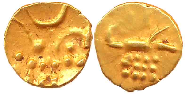 Hoysalas of Dwarasamudra, Gold Fanam, 0.39g, Obv: Lion to right crescent above, Rev: Boar 